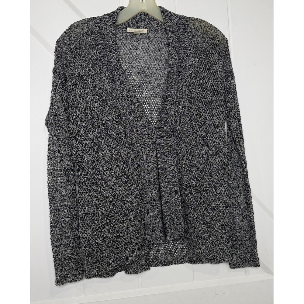 Eileen Fisher Cardigan Sweater Women's MarbledGray Organic Linen Open Front Knit - Picture 3 of 13
